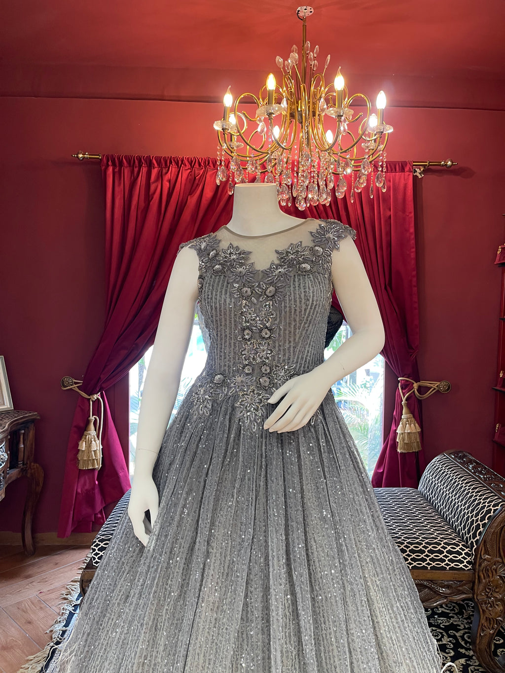 Grey BallGown With Feathers