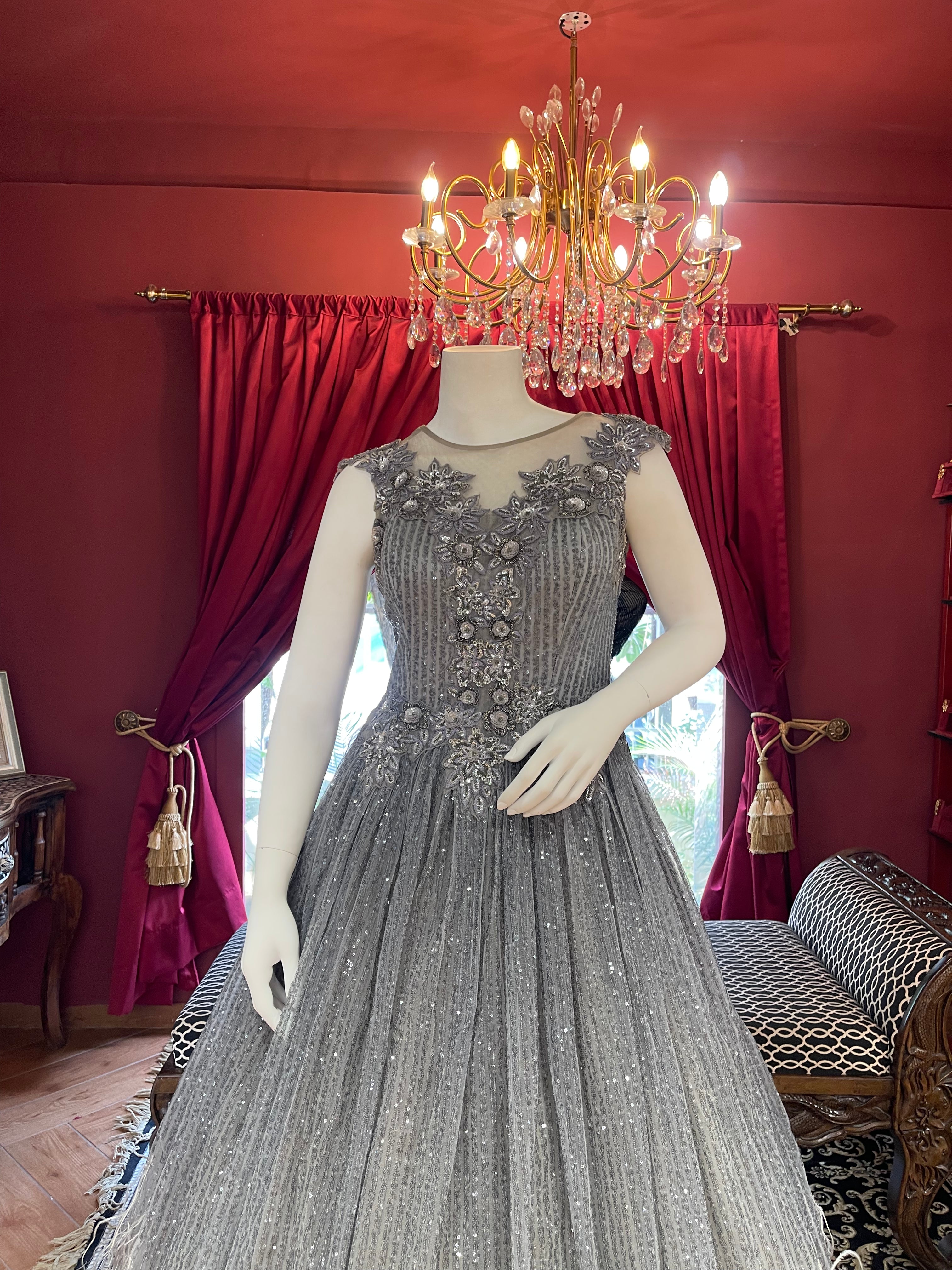 Grey BallGown With Feathers