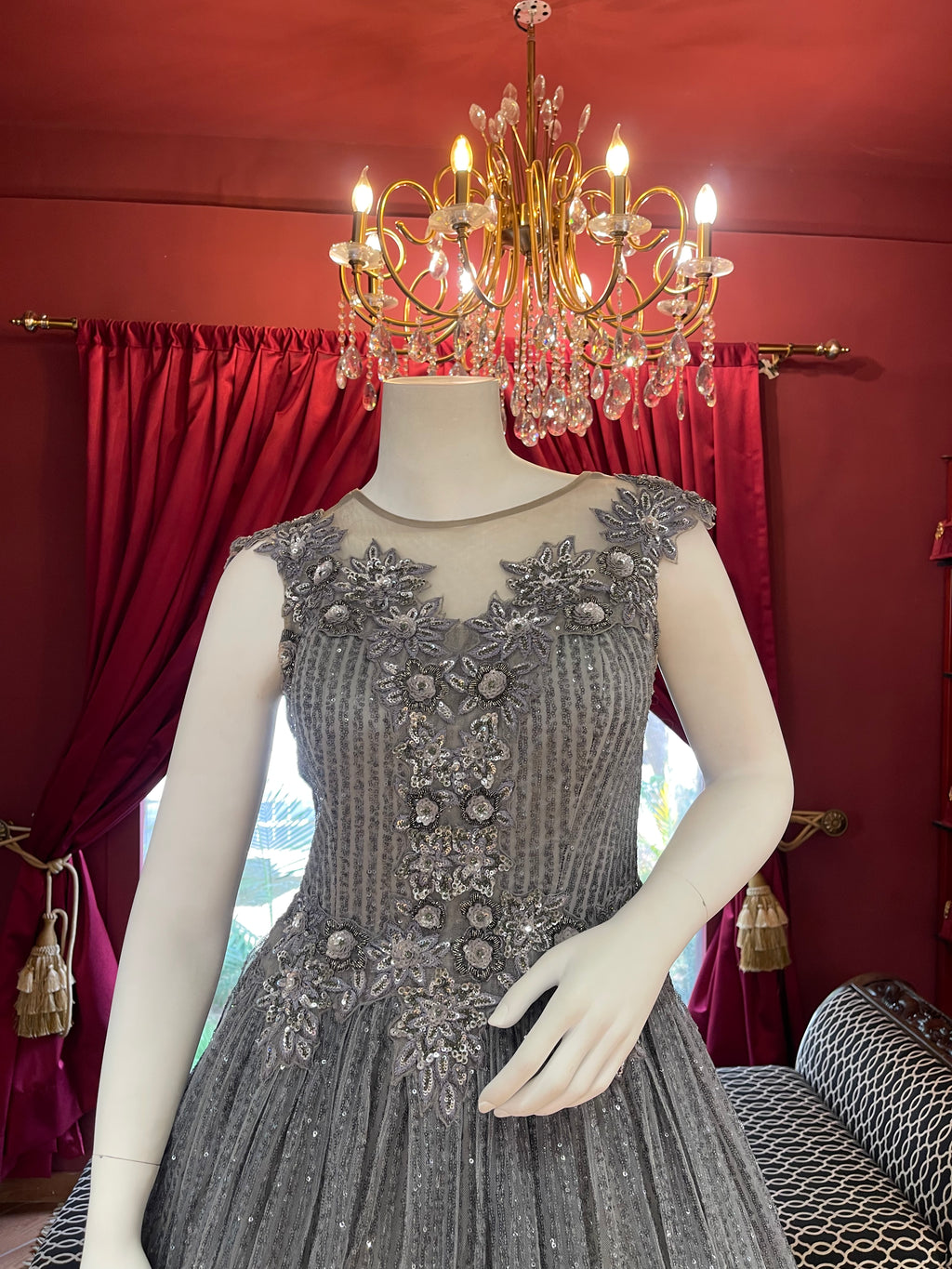 Grey BallGown With Feathers