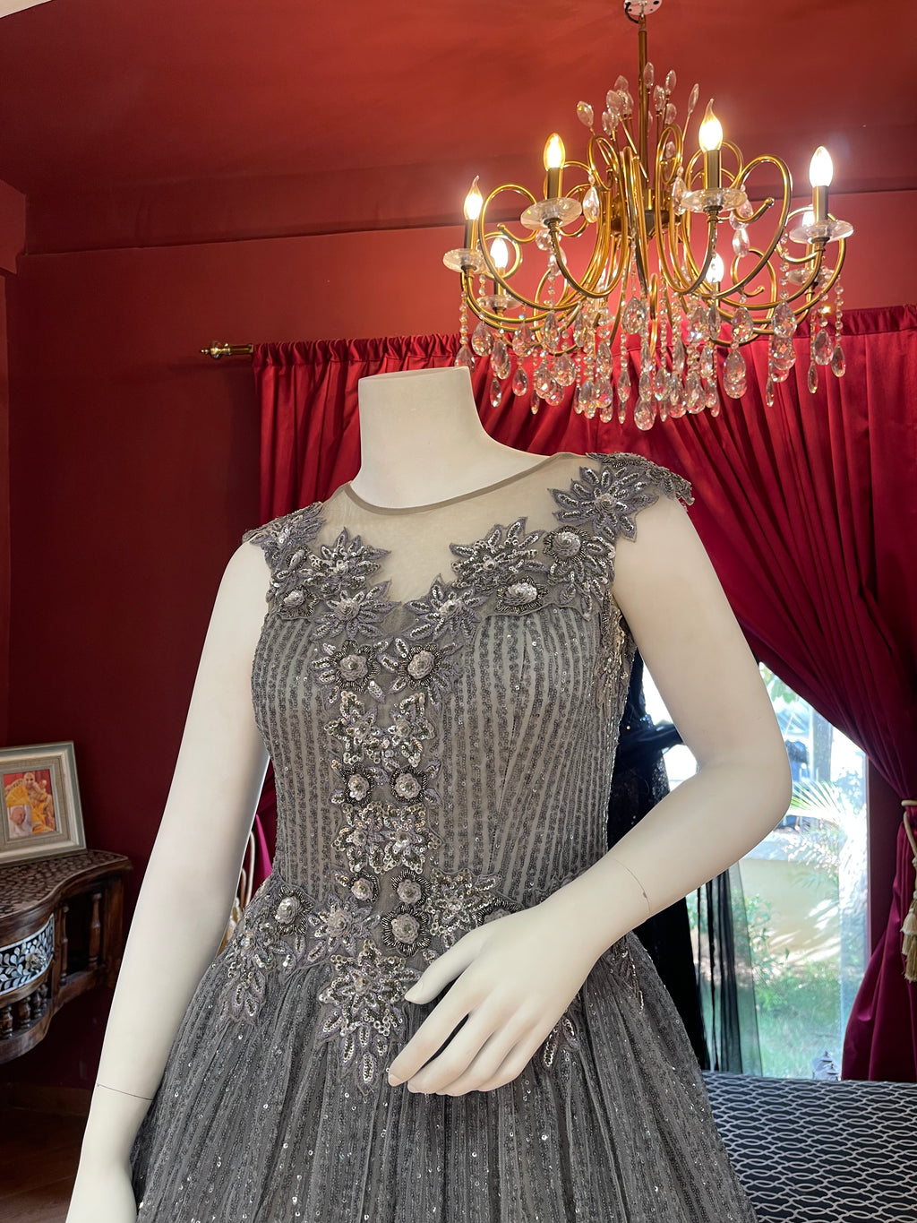 Grey BallGown With Feathers