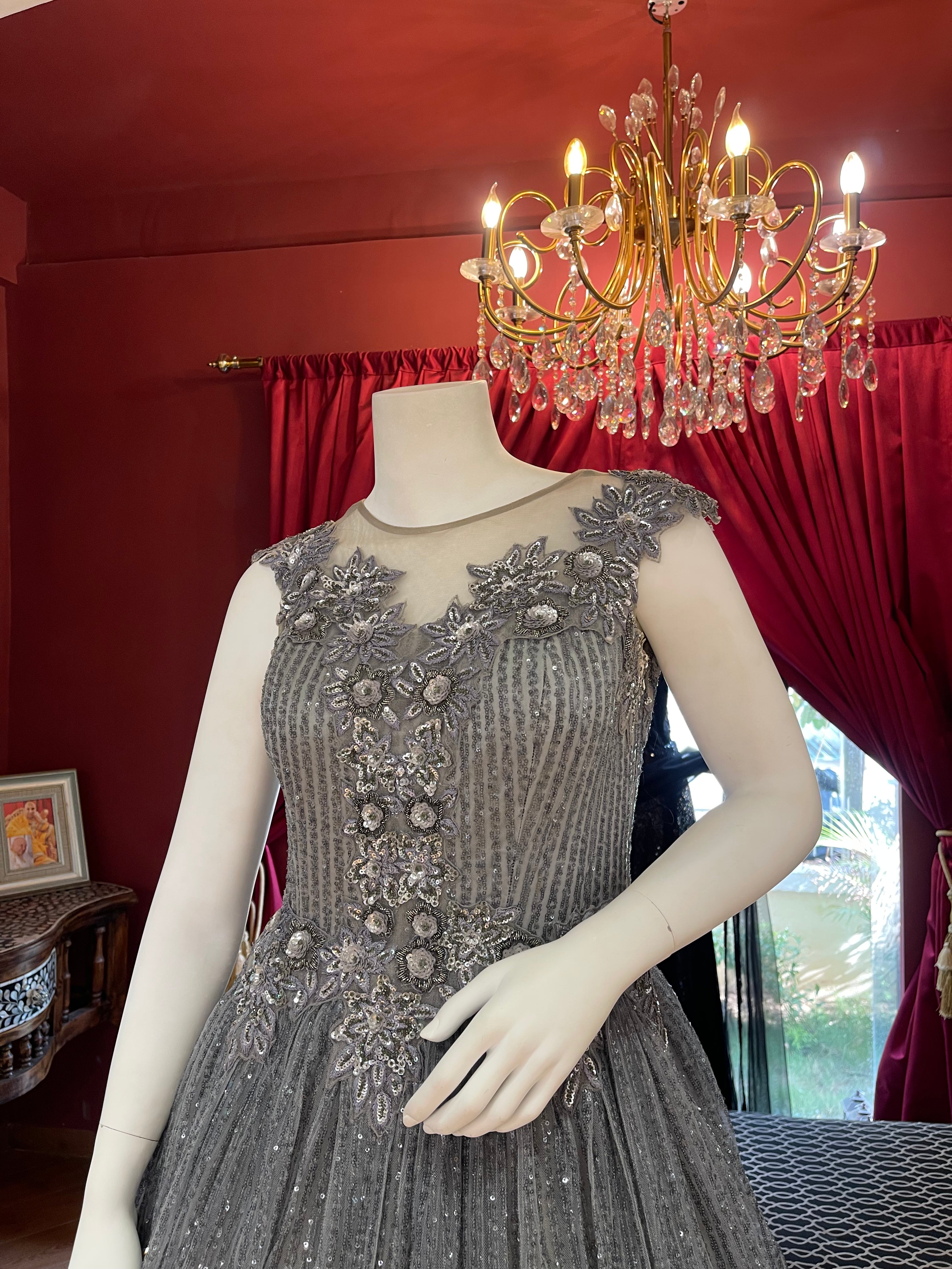 Grey BallGown With Feathers