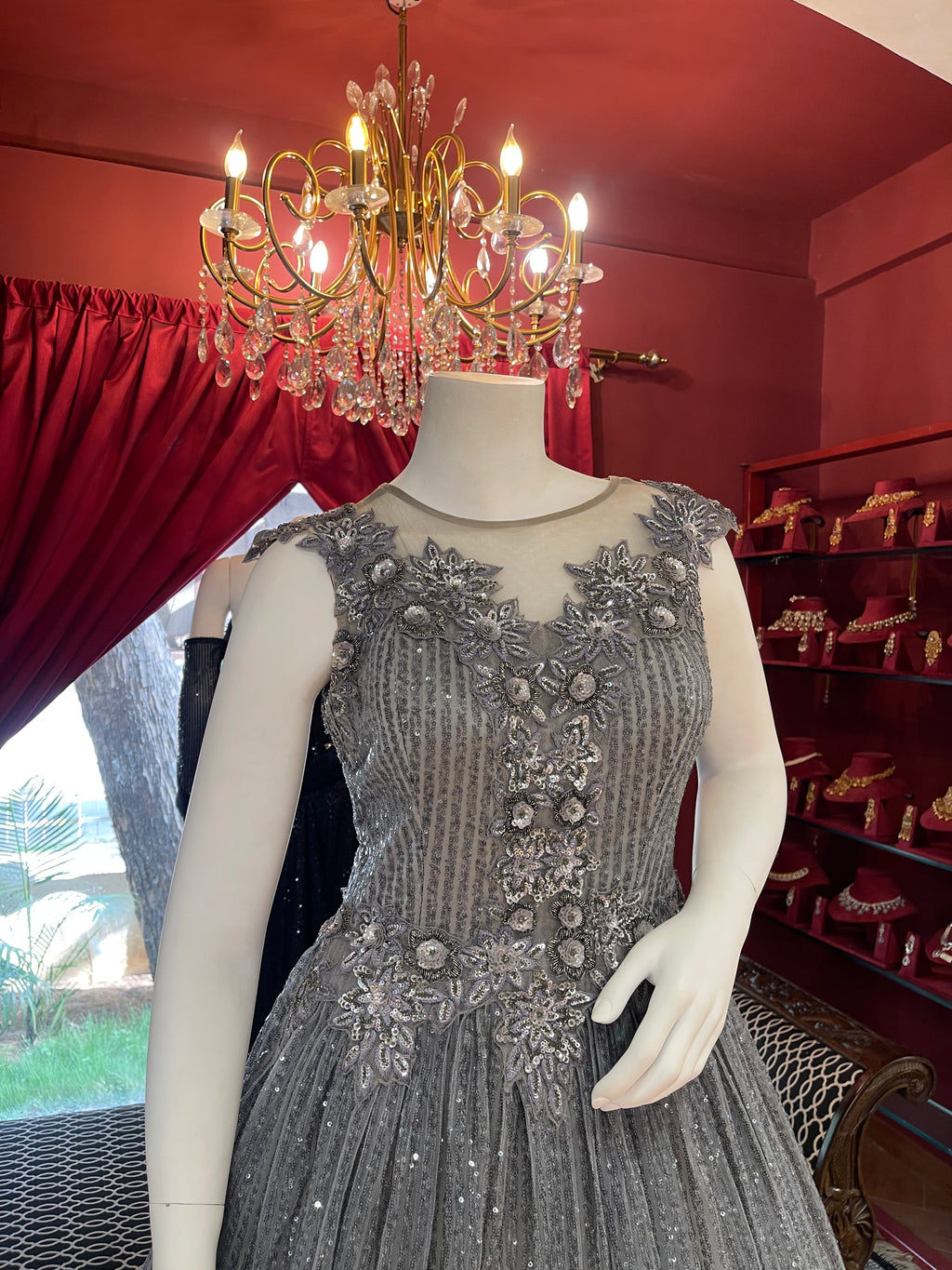 Grey BallGown With Feathers