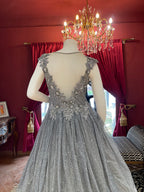 Grey BallGown With Feathers