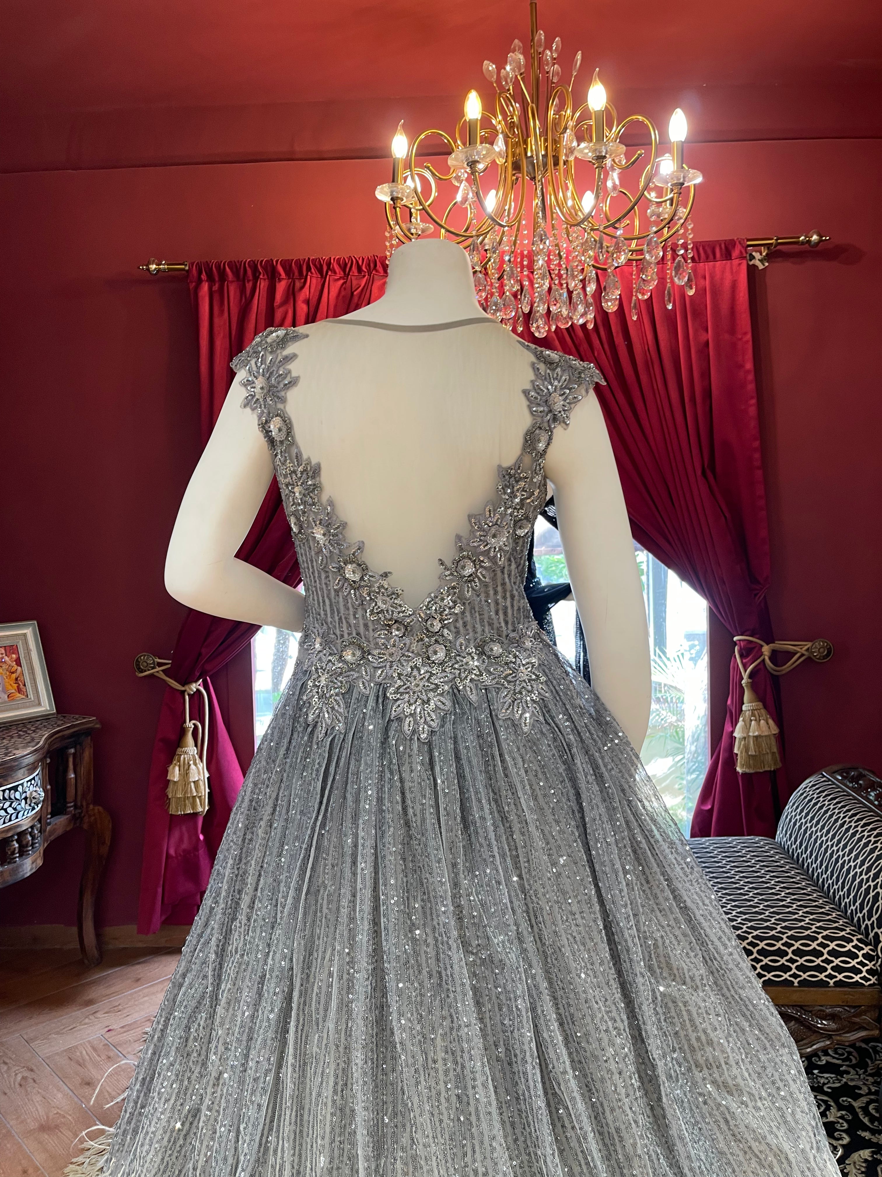 Grey BallGown With Feathers