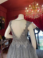 Grey BallGown With Feathers