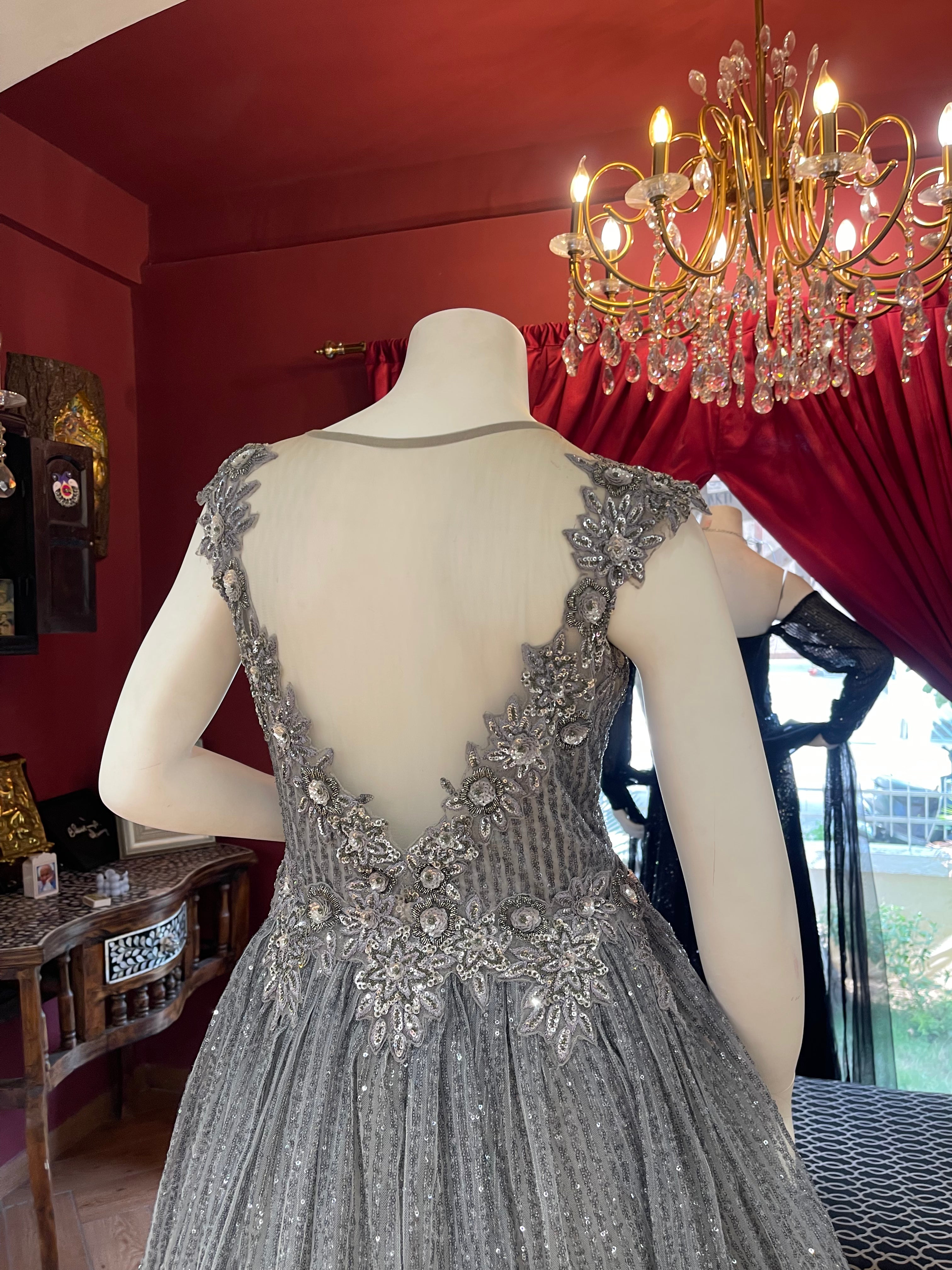 Grey BallGown With Feathers