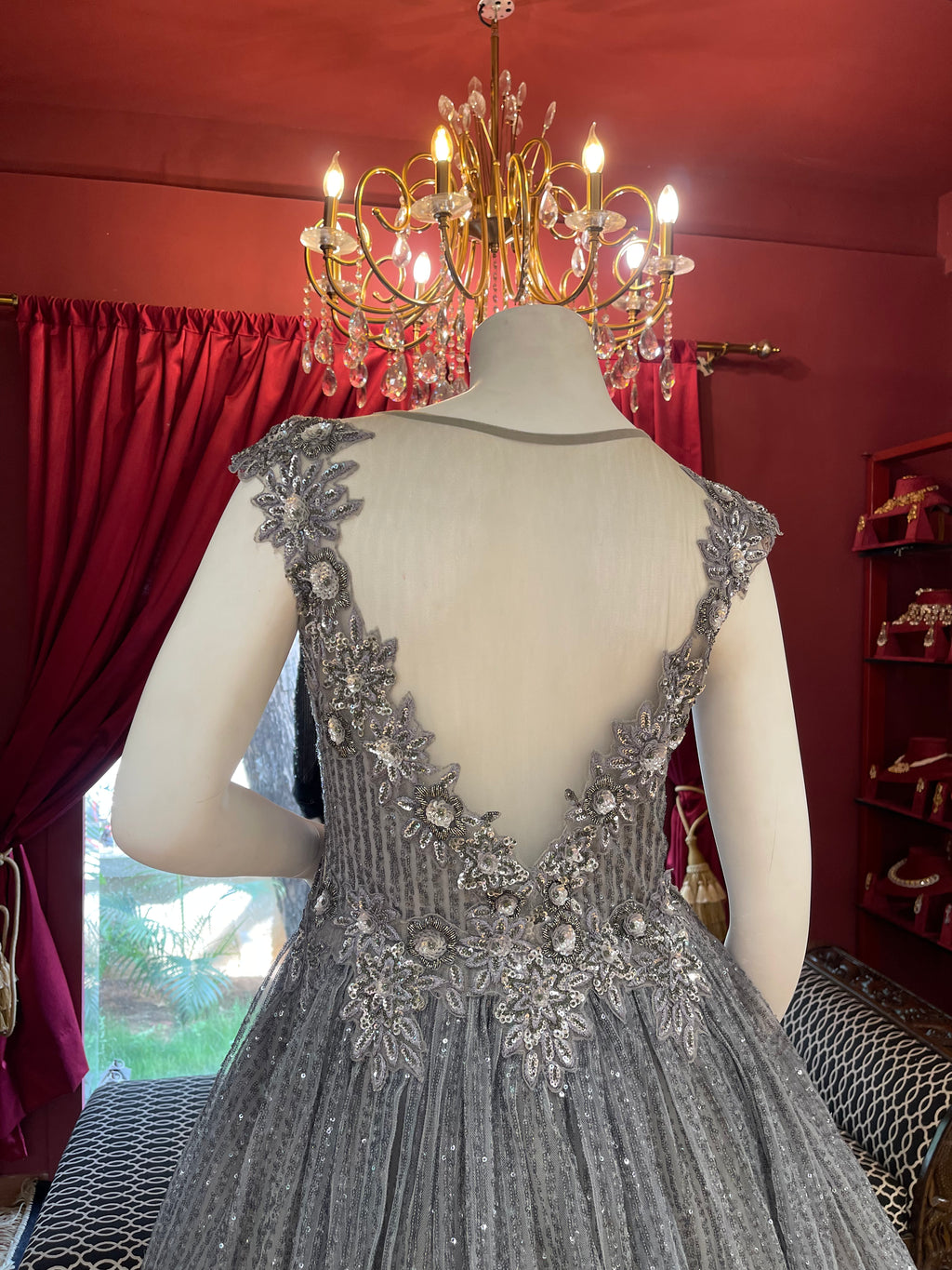 Grey BallGown With Feathers