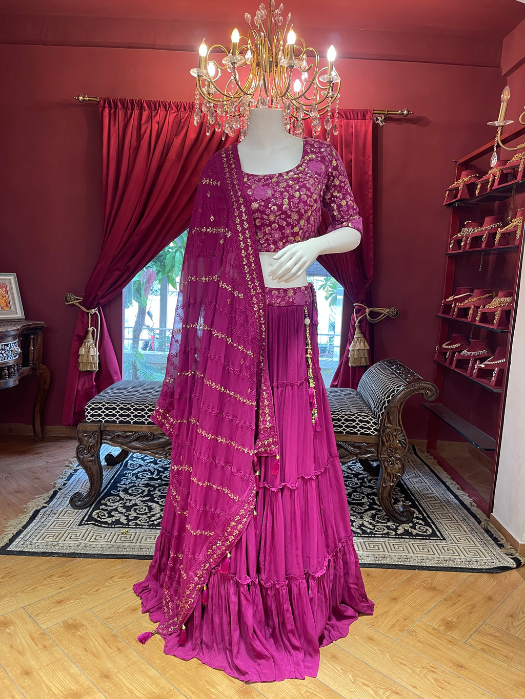 Purple Lehenga With Golden and Tonal Work