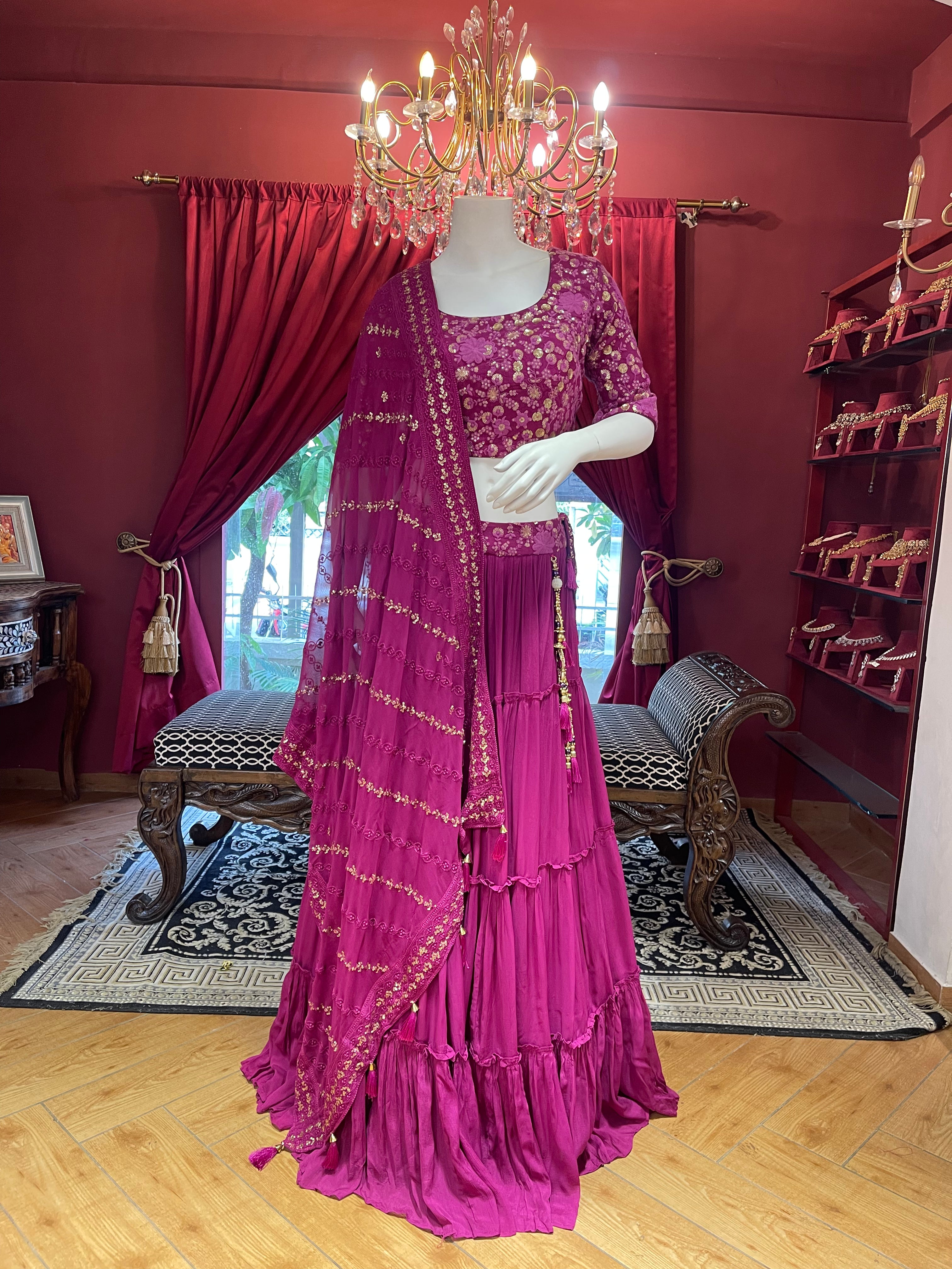 Purple Lehenga With Golden and Tonal Work