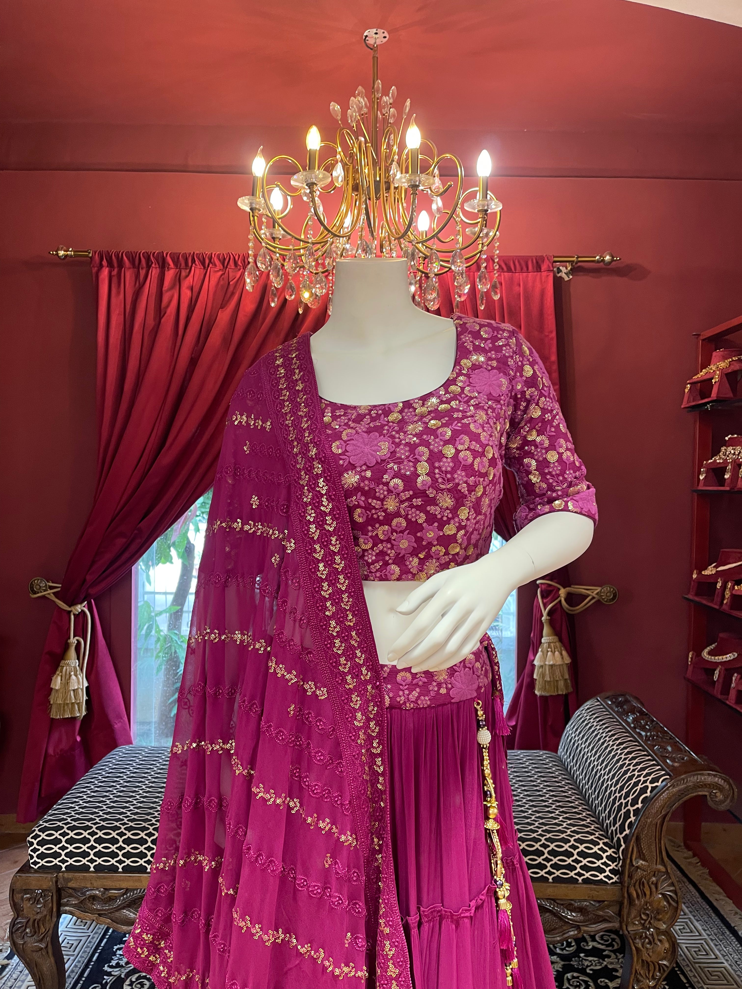 Purple Lehenga With Golden and Tonal Work