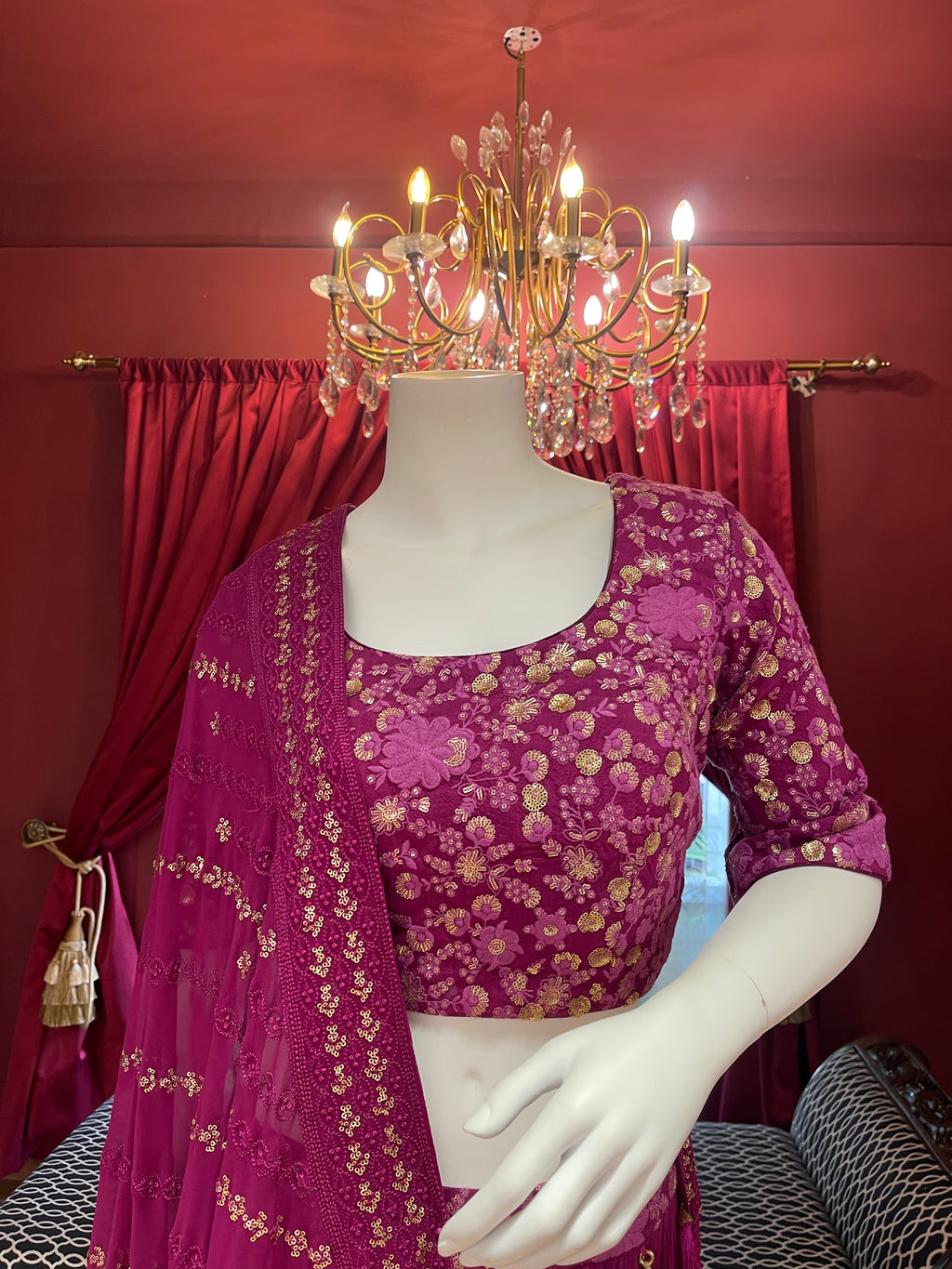 Purple Lehenga With Golden and Tonal Work
