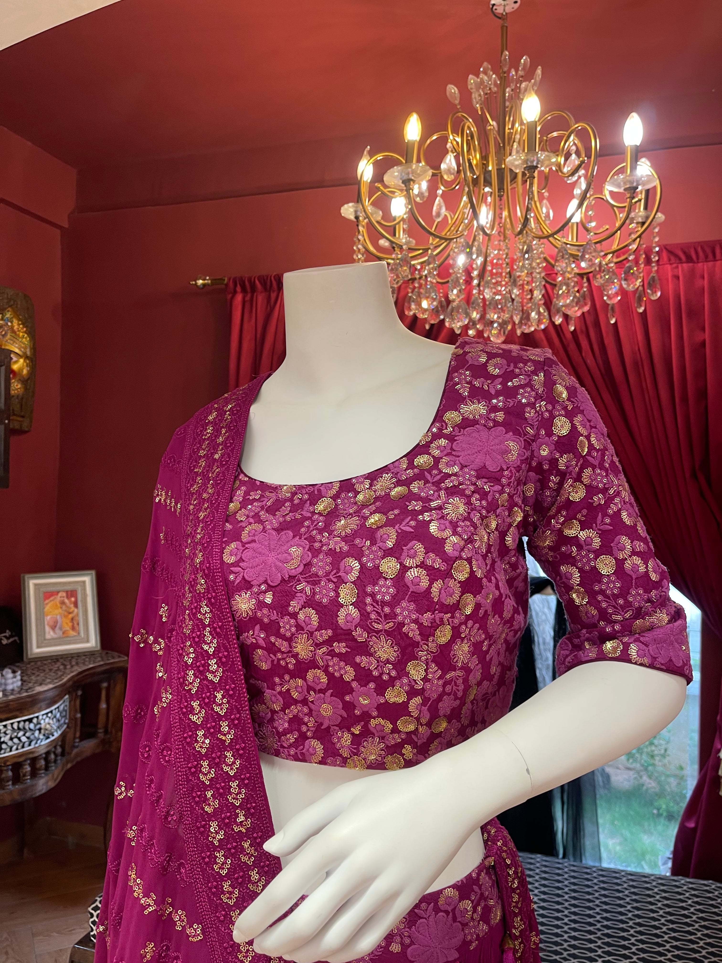 Purple Lehenga With Golden and Tonal Work