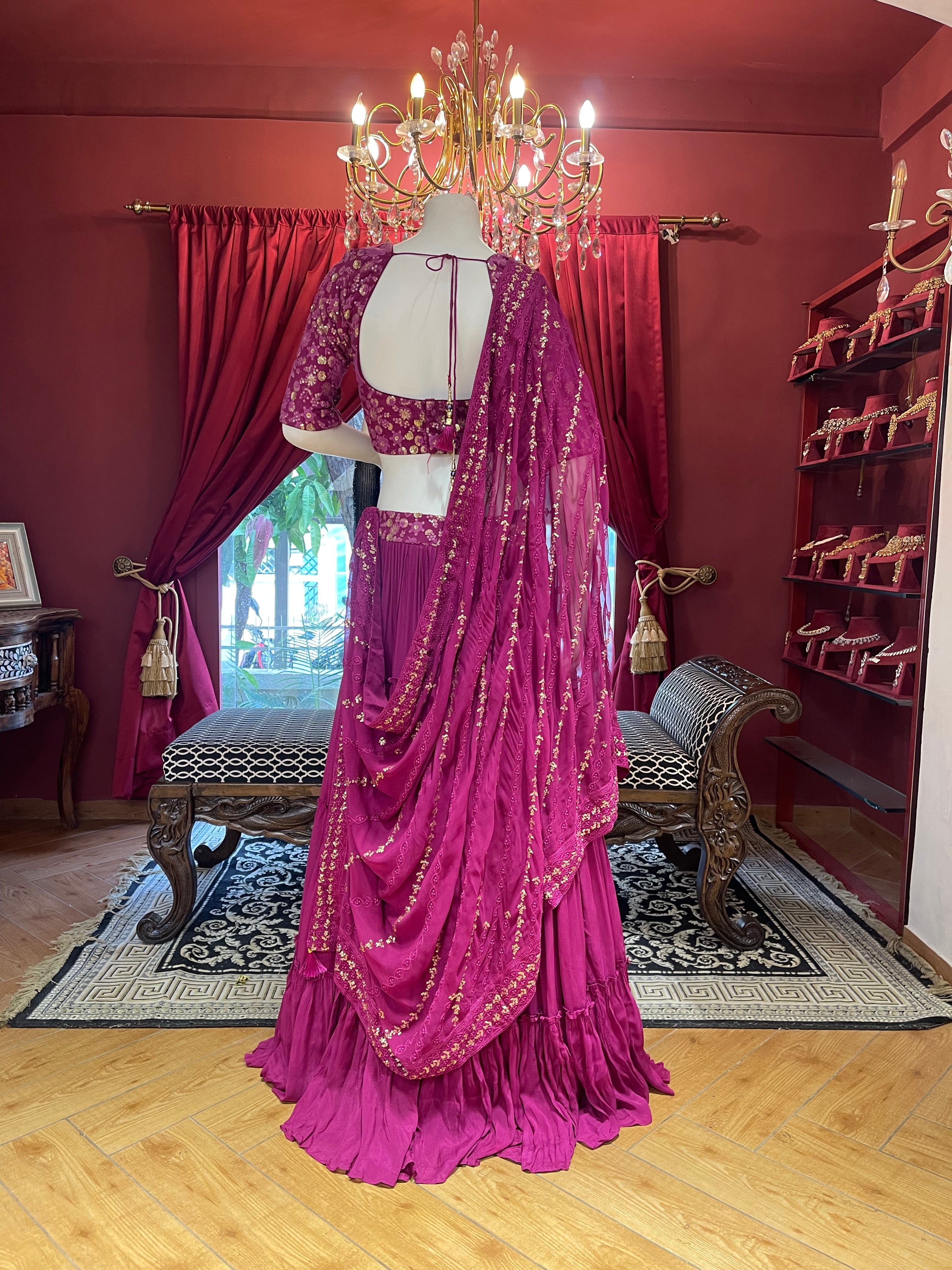 Purple Lehenga With Golden and Tonal Work