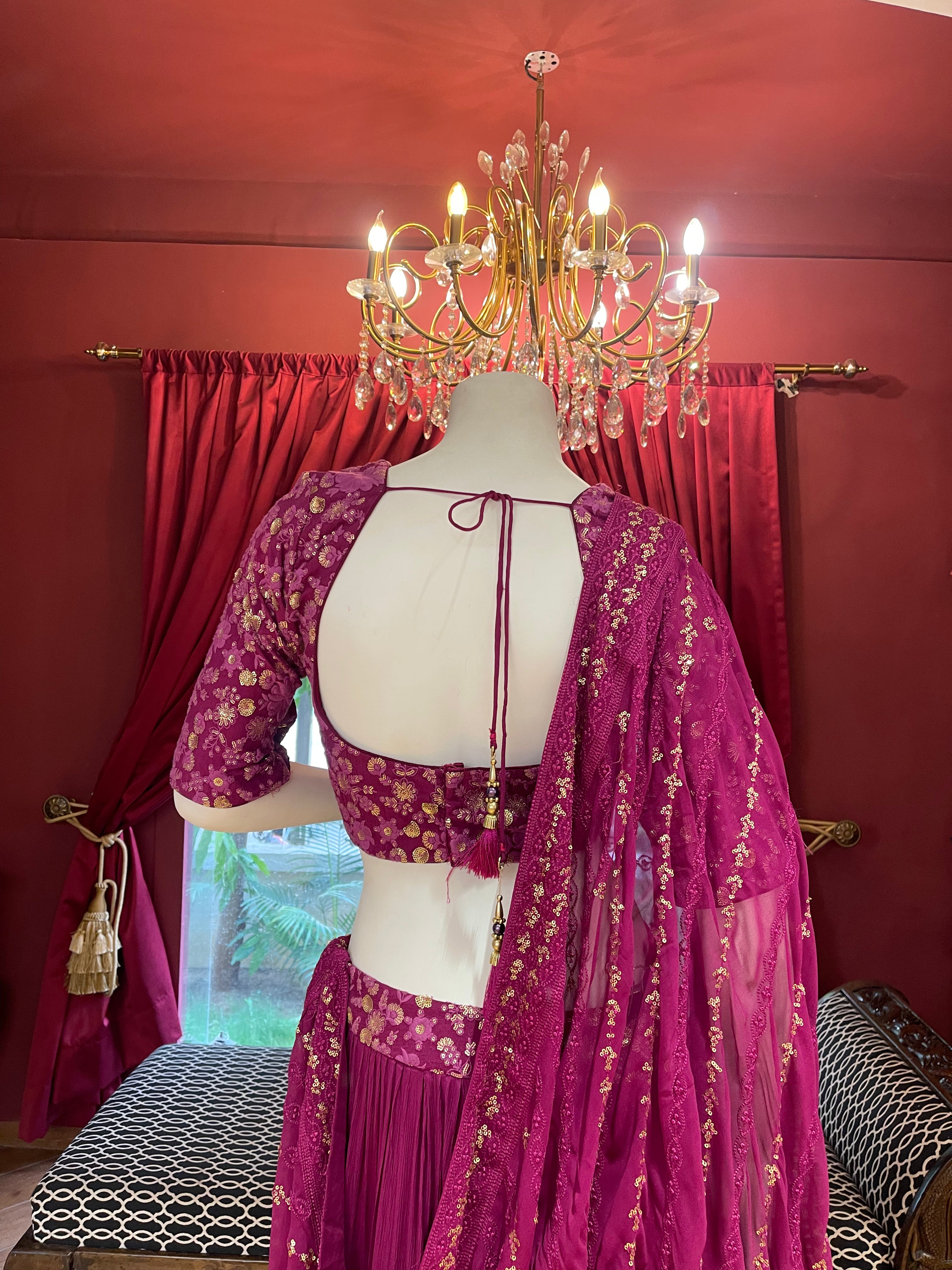 Purple Lehenga With Golden and Tonal Work
