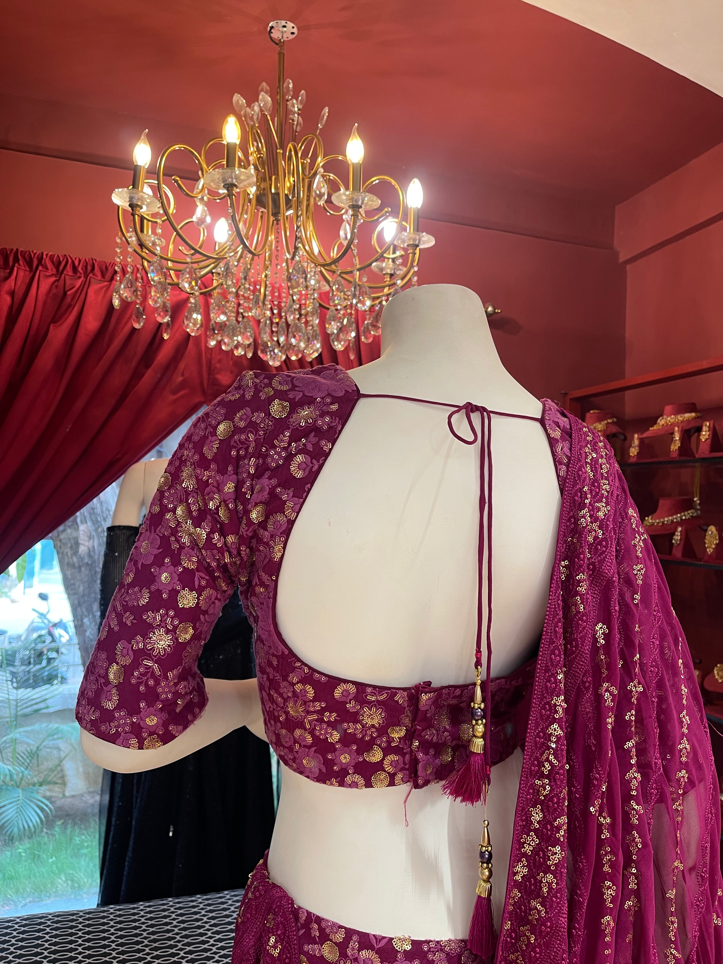 Purple Lehenga With Golden and Tonal Work
