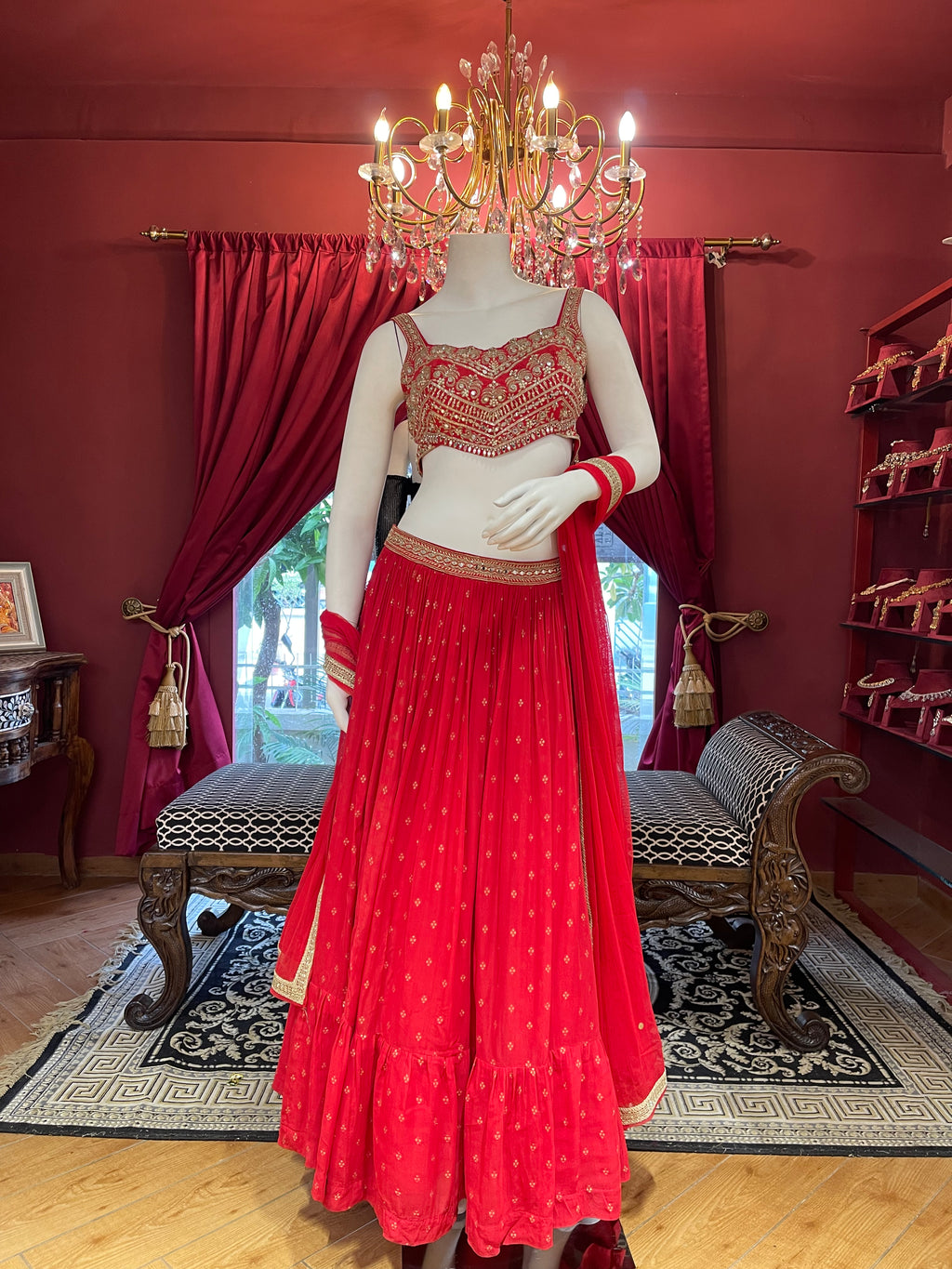 Hot Red Ghaghra Choli With Dupatta