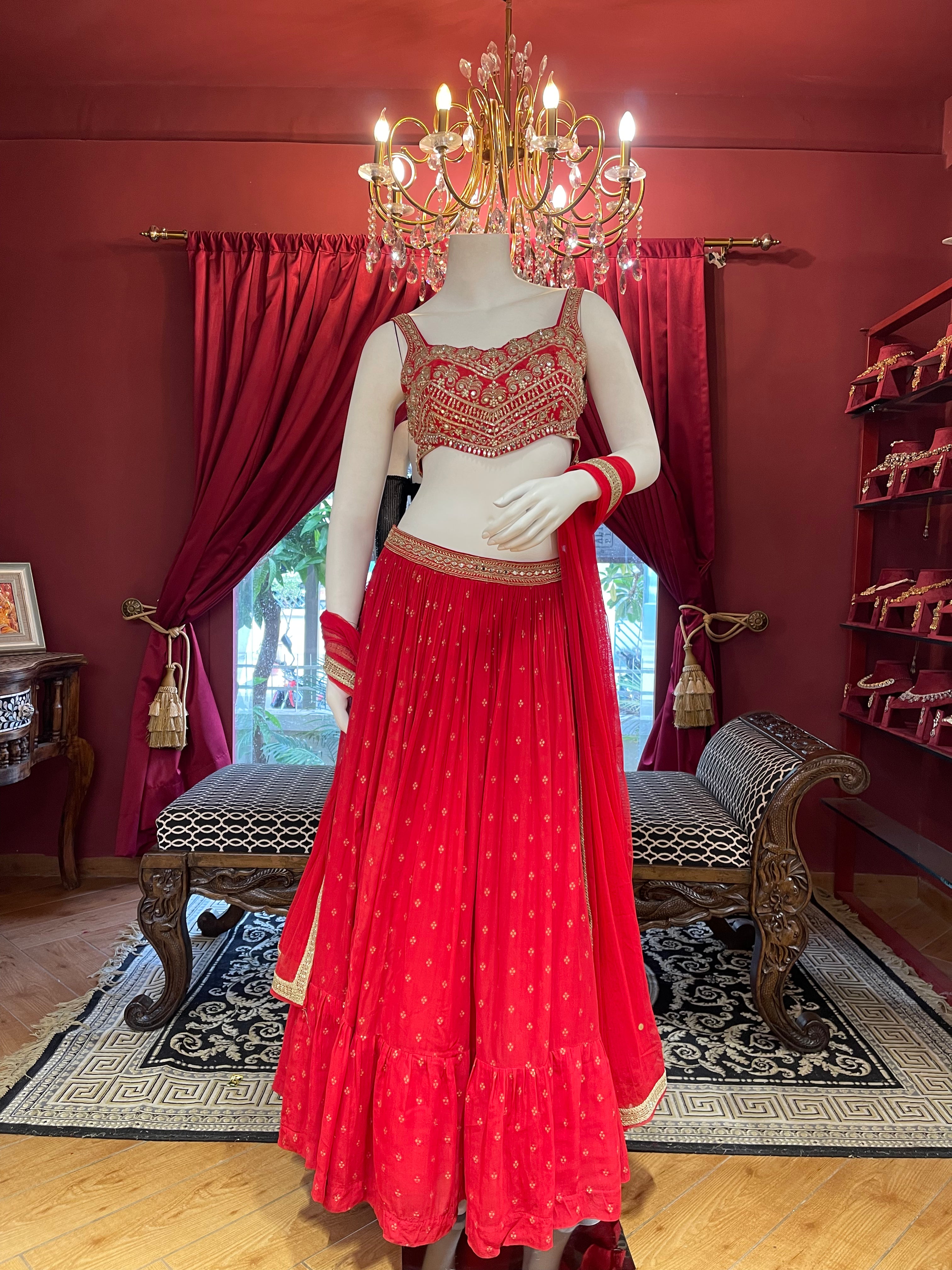 Hot Red Ghaghra Choli With Dupatta