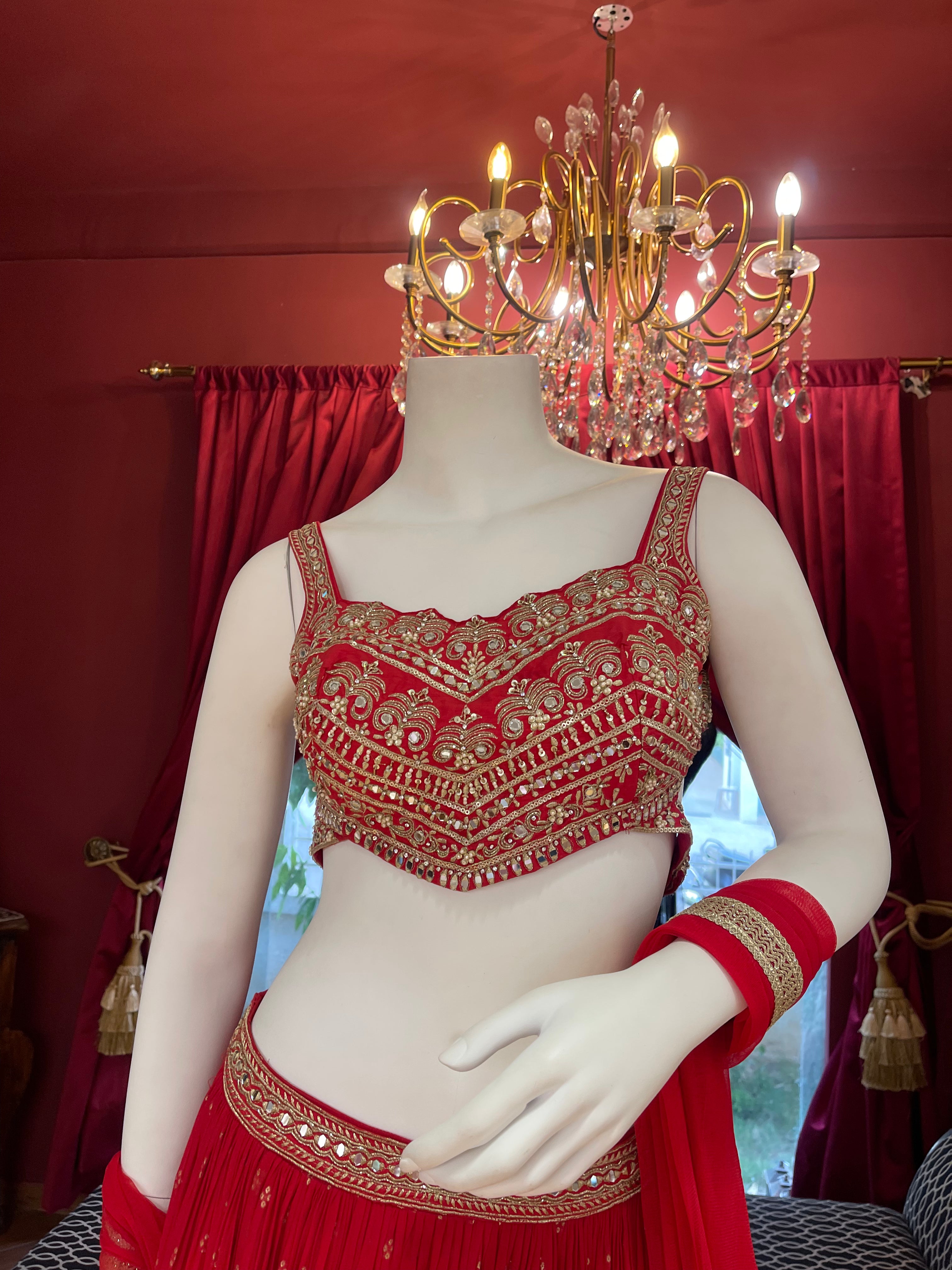 Hot Red Ghaghra Choli With Dupatta