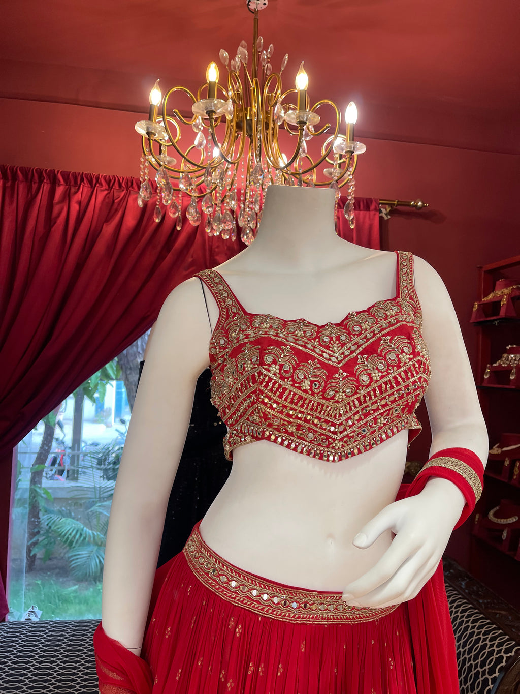 Hot Red Ghaghra Choli With Dupatta