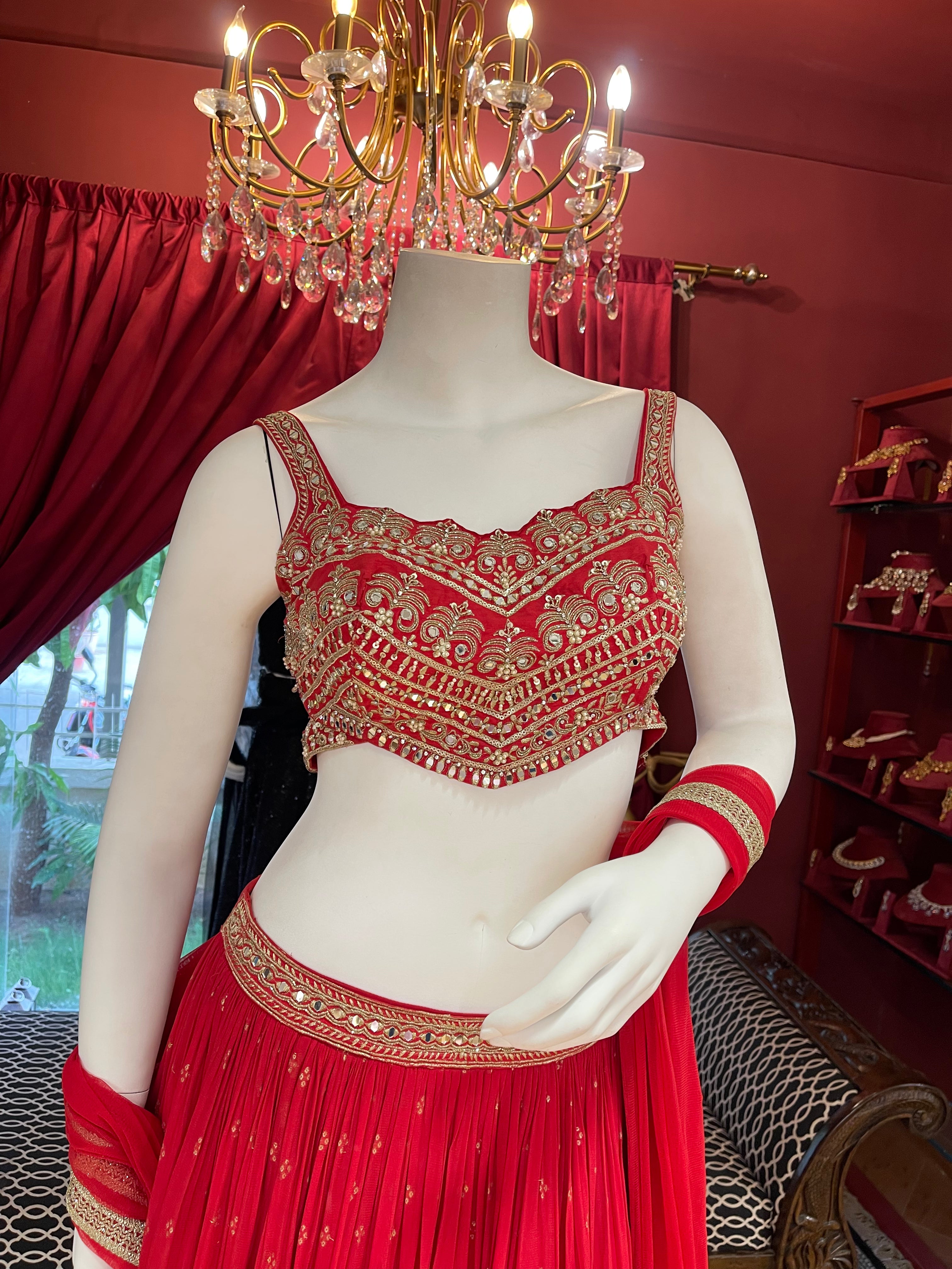 Hot Red Ghaghra Choli With Dupatta