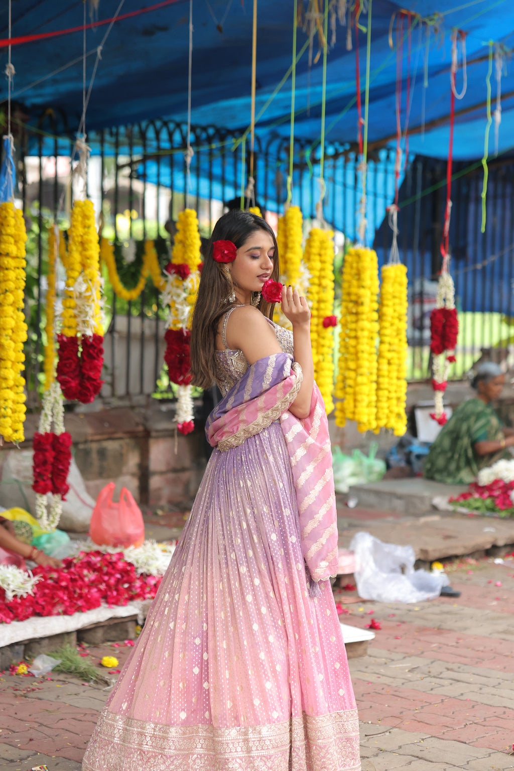 Pink Purple Ombre Corset Lehenga Set