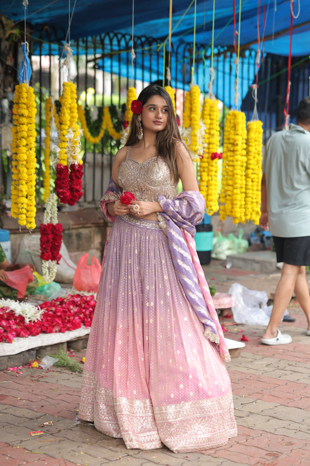 Pink Purple Ombre Corset Lehenga Set