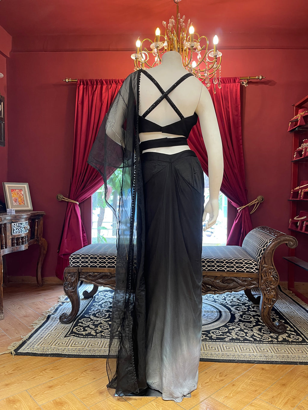 Black Drape saree With Belt X Orepiya