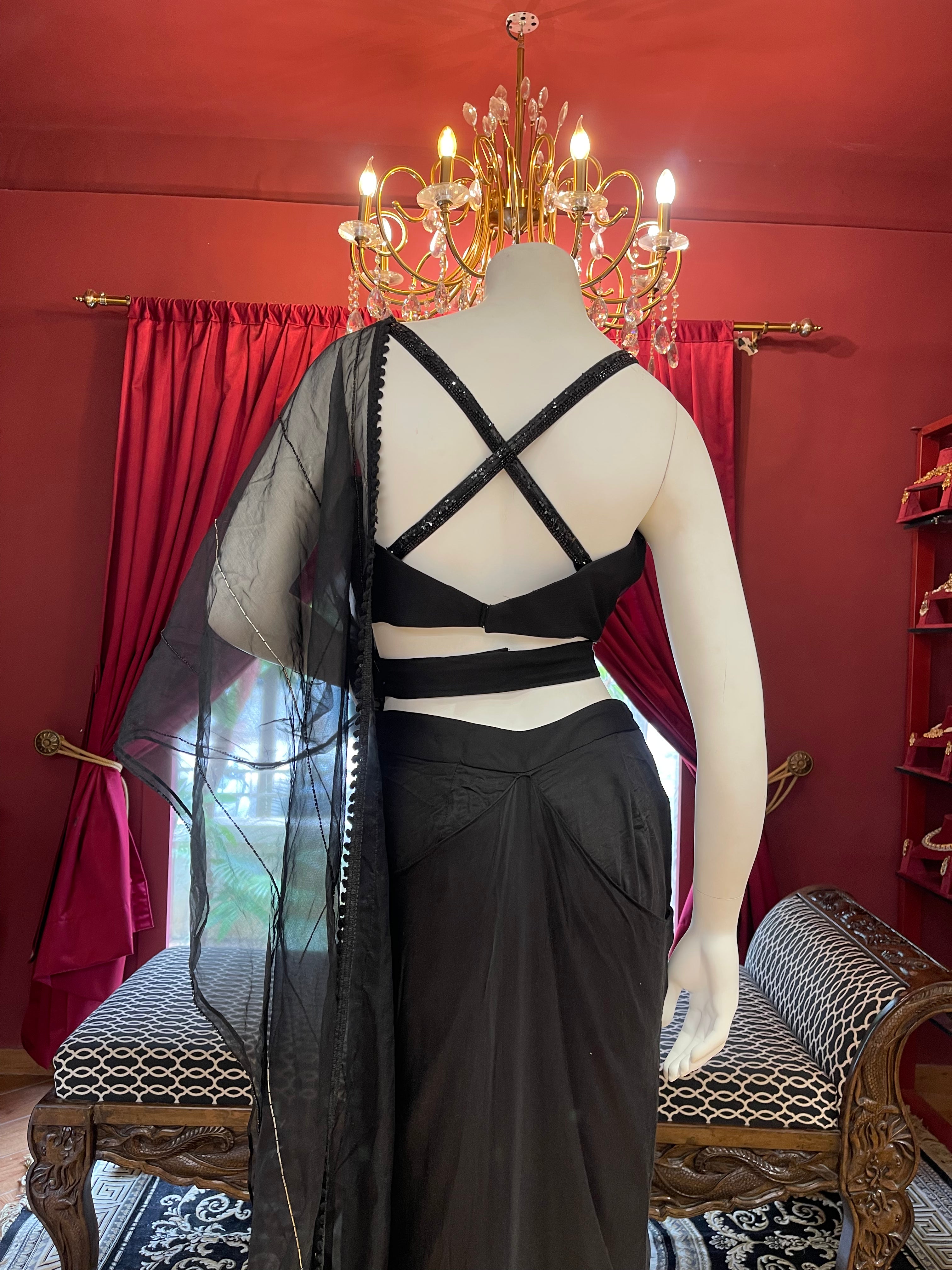 Black Drape saree With Belt X Orepiya