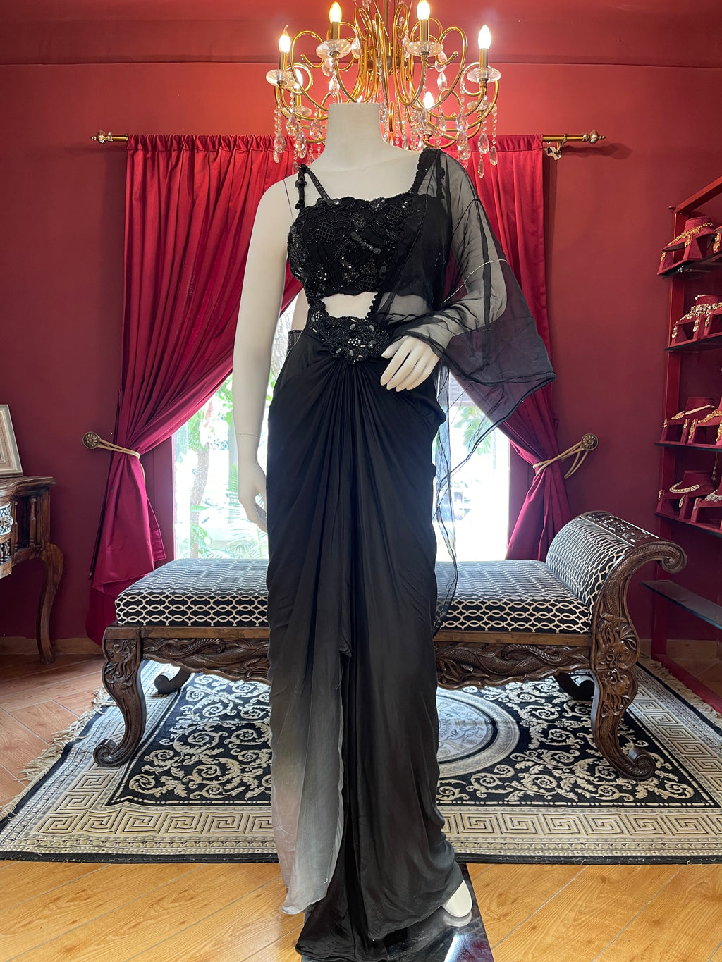 Black Drape saree With Belt X Orepiya