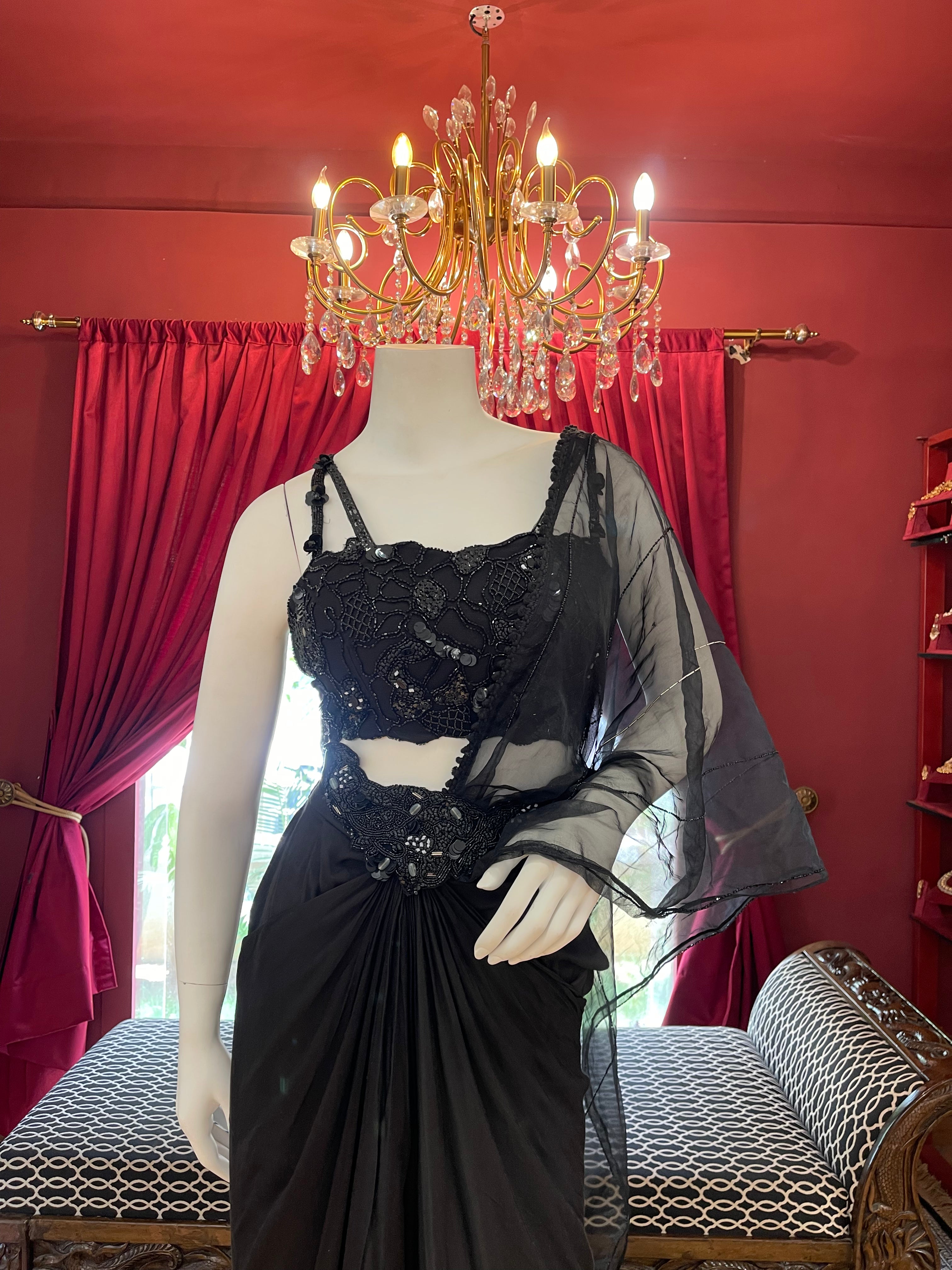 Black Drape saree With Belt X Orepiya