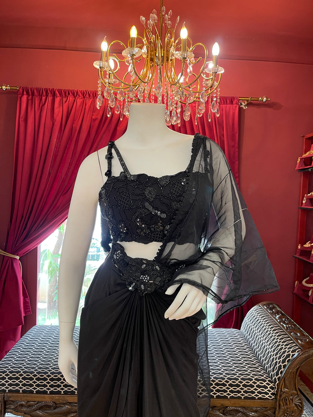 Black Drape saree With Belt X Orepiya