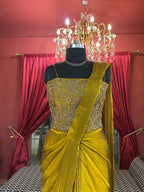 Gold Drape Saree with Beadwork Blouse X Riddhi