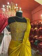 Gold Drape Saree with Beadwork Blouse X Riddhi