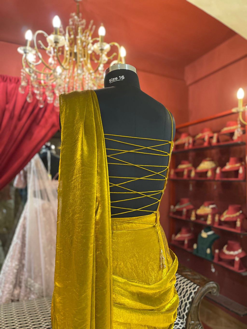 Gold Drape Saree with Beadwork Blouse X Riddhi