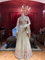 Ivory Organza Lehenga With Multi Floral Work