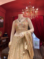 Ivory Organza Lehenga With Multi Floral Work
