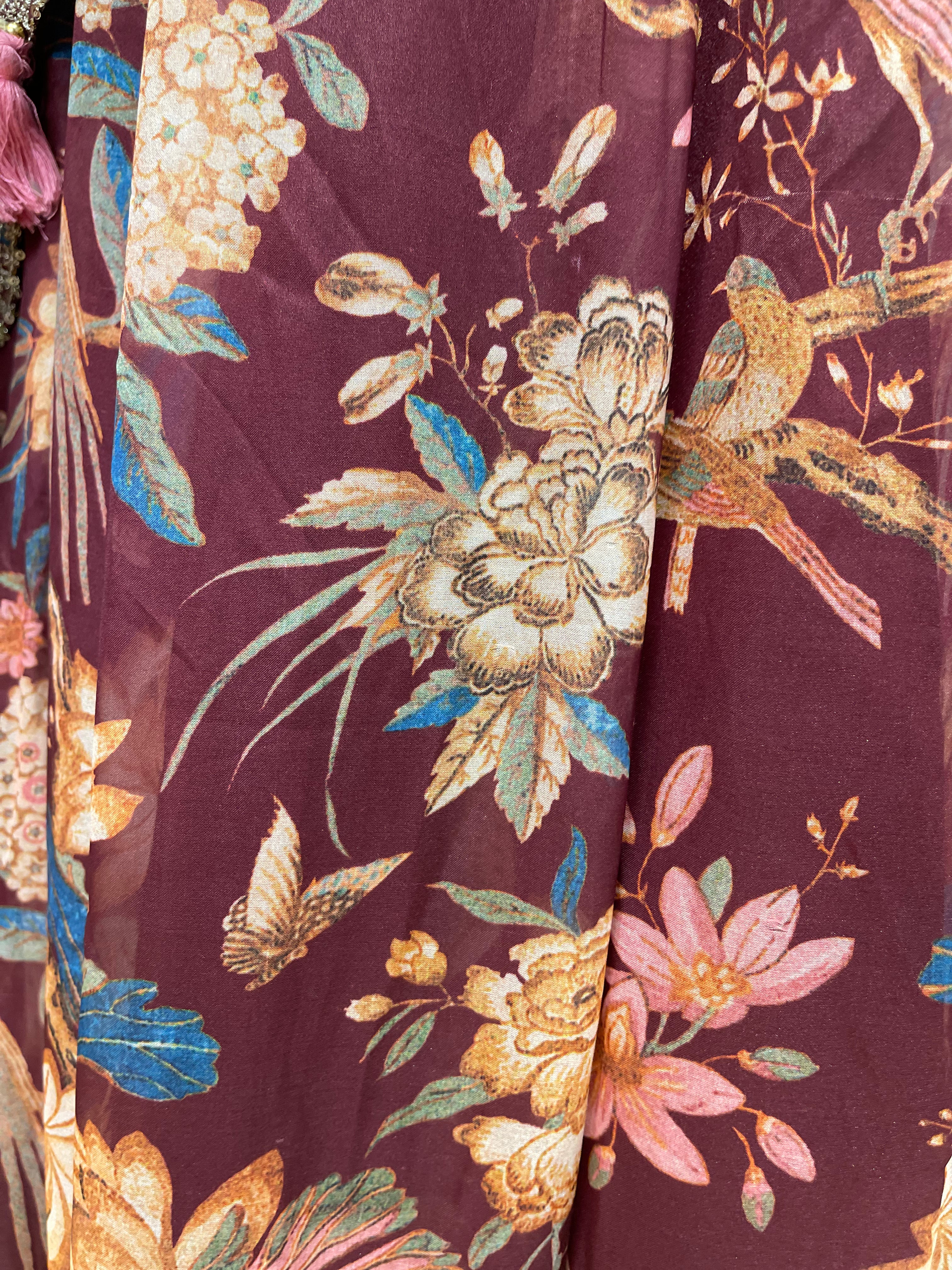 Wine Floral Embroidered Anarkali Set