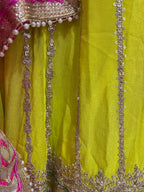 Yellow Festive Kurta set with Pink Dupatta X Orepiya
