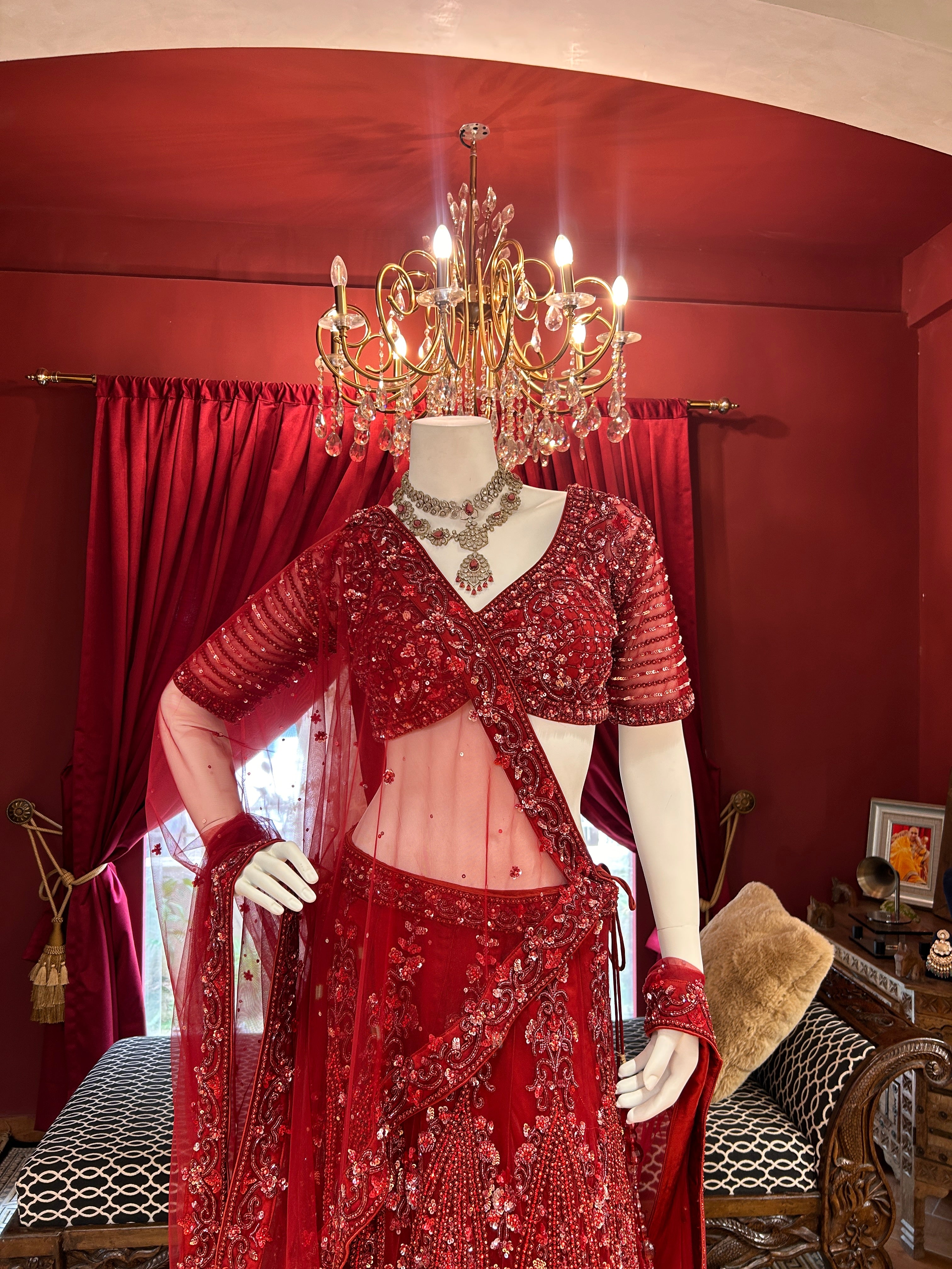 Maroon Crystal Work Bridal Lehenga