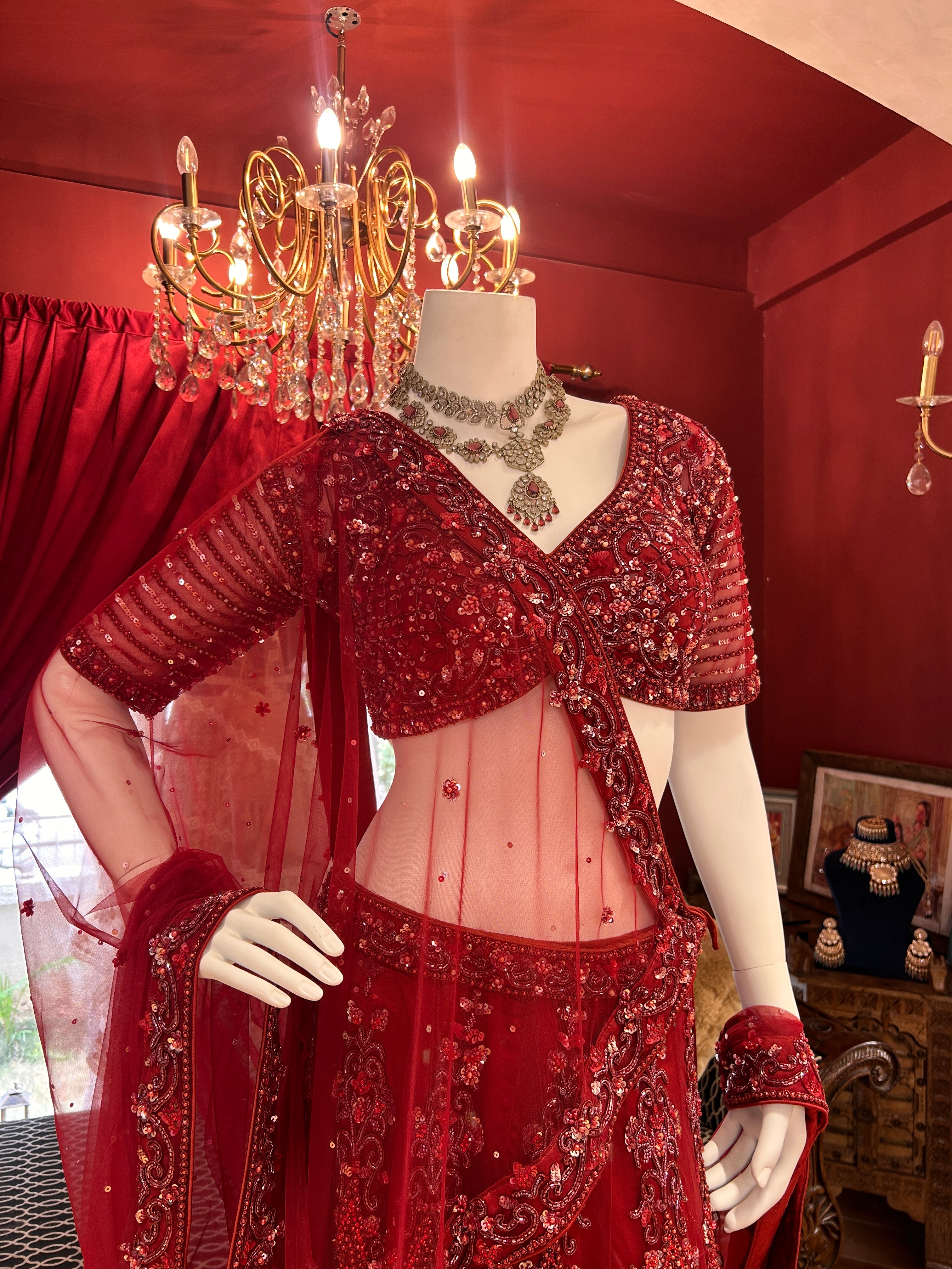 Maroon Crystal Work Bridal Lehenga
