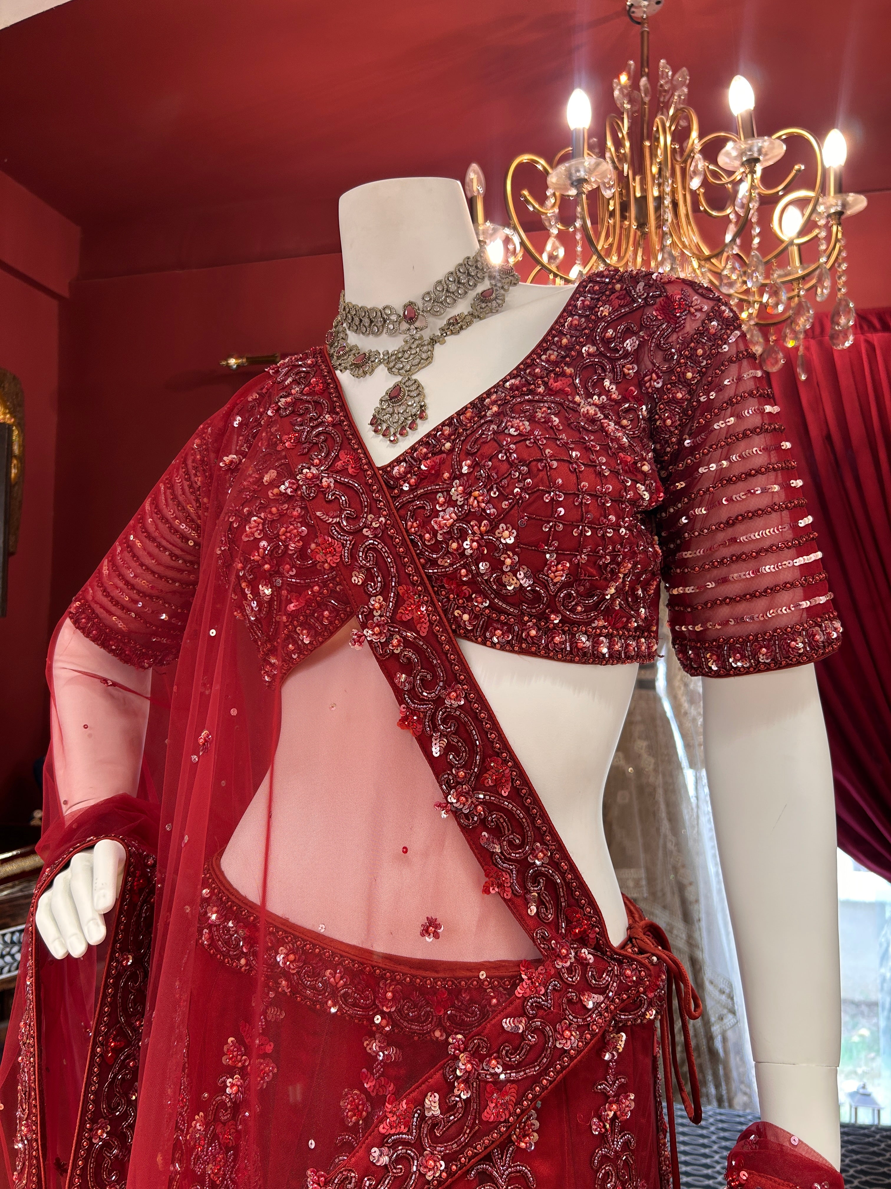 Maroon Crystal Work Bridal Lehenga