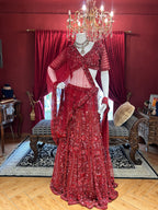 Maroon Crystal Work Bridal Lehenga