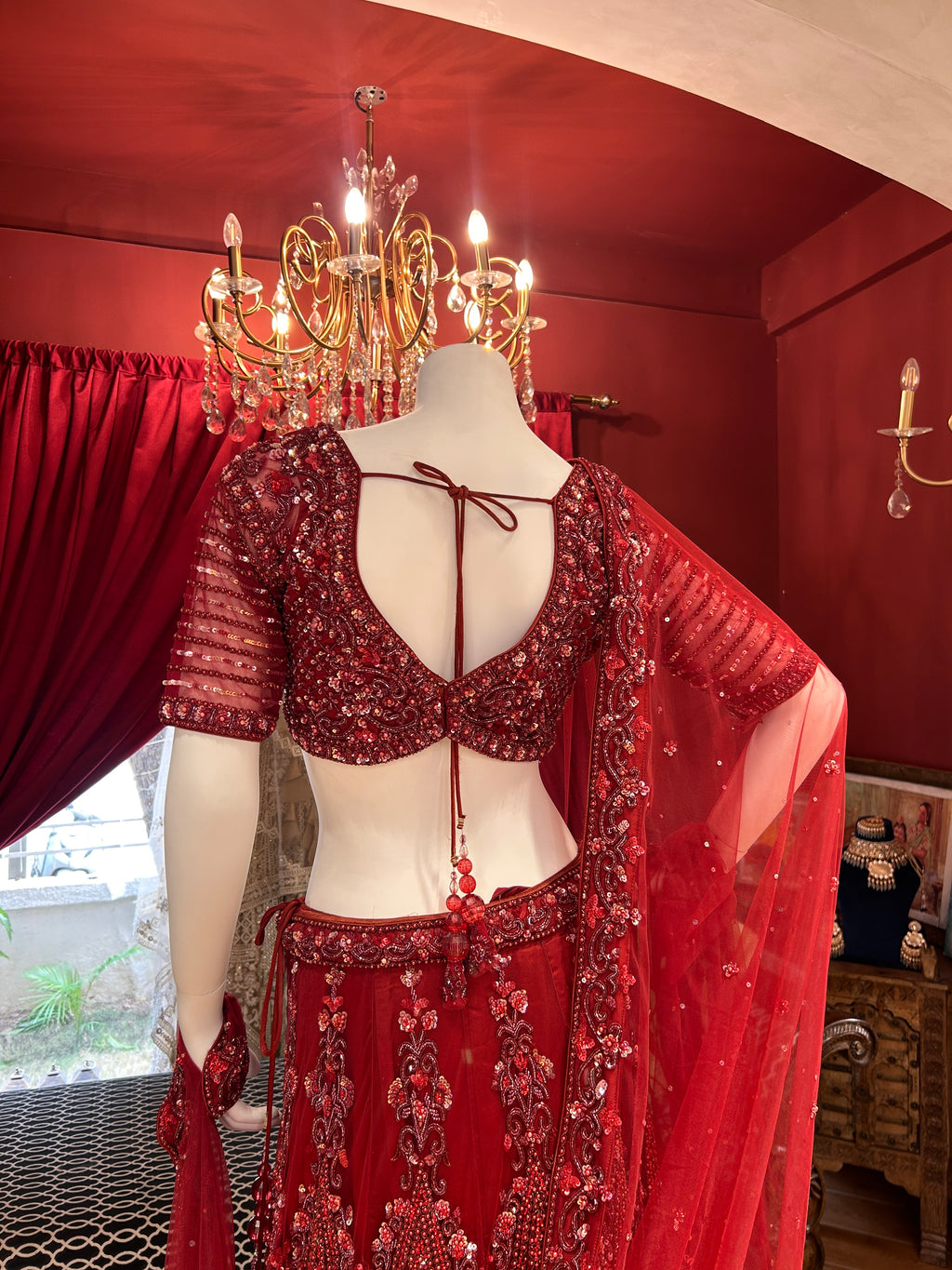 Maroon Crystal Work Bridal Lehenga