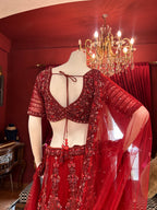 Maroon Crystal Work Bridal Lehenga