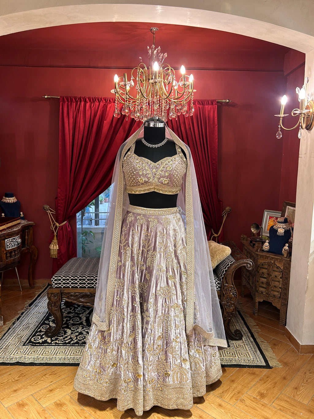 Velvet Lavender Zardosi Handwork Lehenga