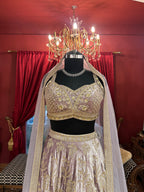 Velvet Lavender Zardosi Handwork Lehenga