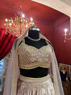 Velvet Lavender Zardosi Handwork Lehenga