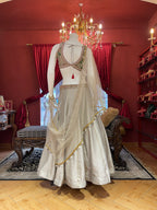 Grey Hand Embroidered Blouse and Lehenga with 3D motifs