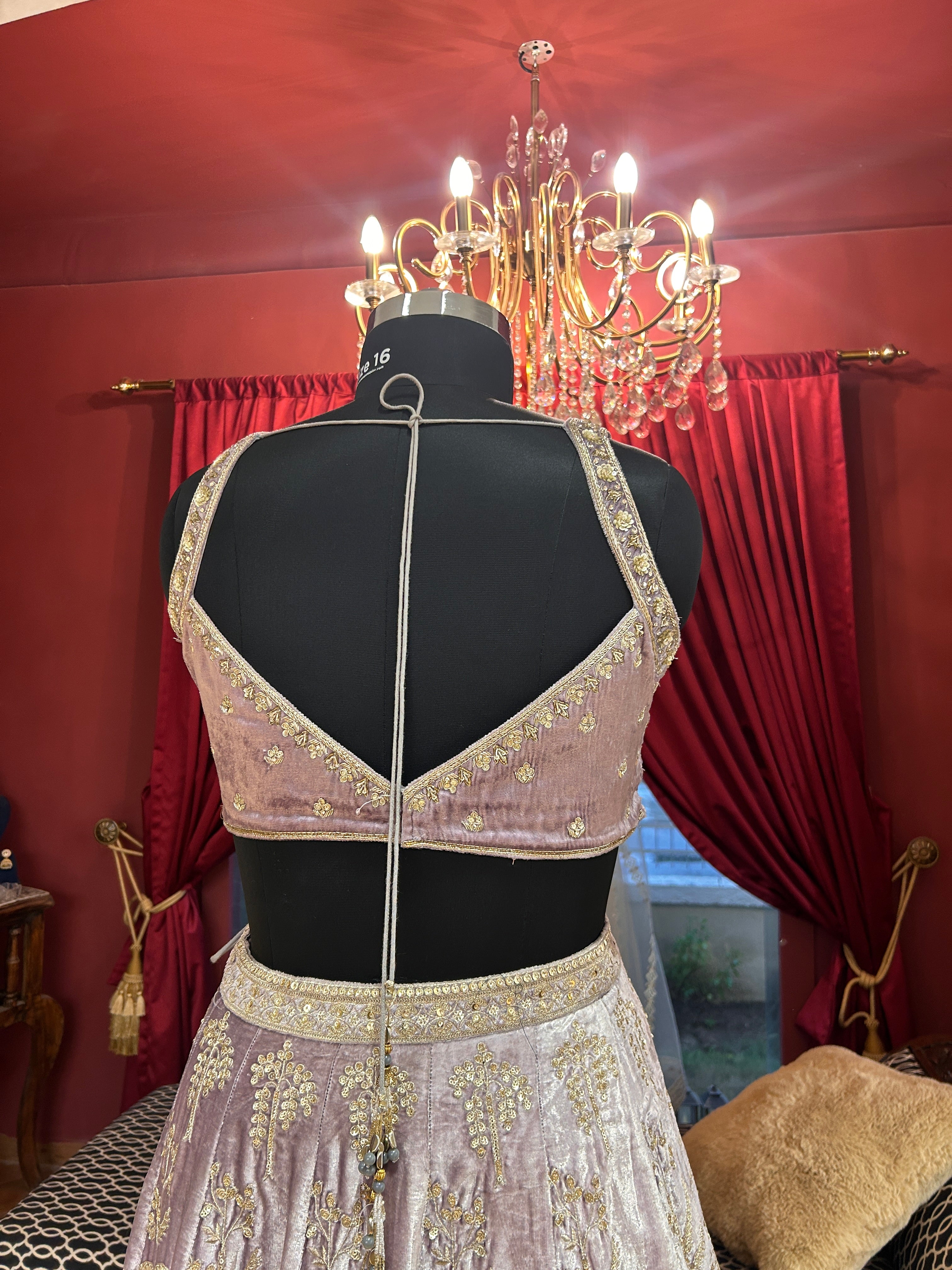 Velvet Lavender Zardosi Handwork Lehenga