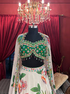 Tropical Bloom Printed Lehenga with Hand-Embroidered Cape Blouse